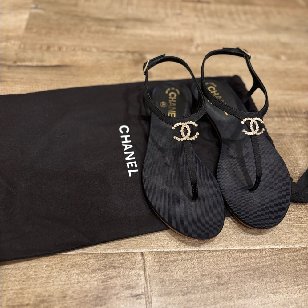 Authentic Chanel Logo Thong Sandals Size 36